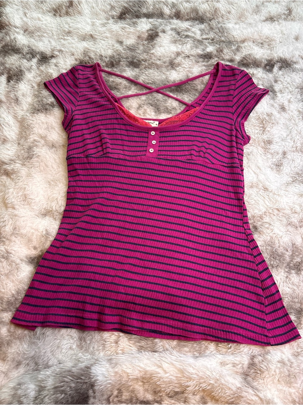 Vintage Y2K Self Esteem Striped pink  Cap-Sleeve Ribbed Top
